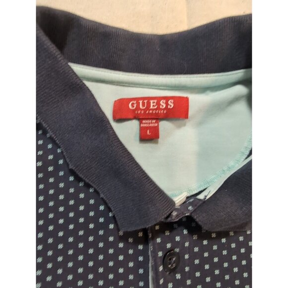 Guess Men's Short Sleeve Polo Shirt Geometric pattern Blue Large - Picture 6 of 9